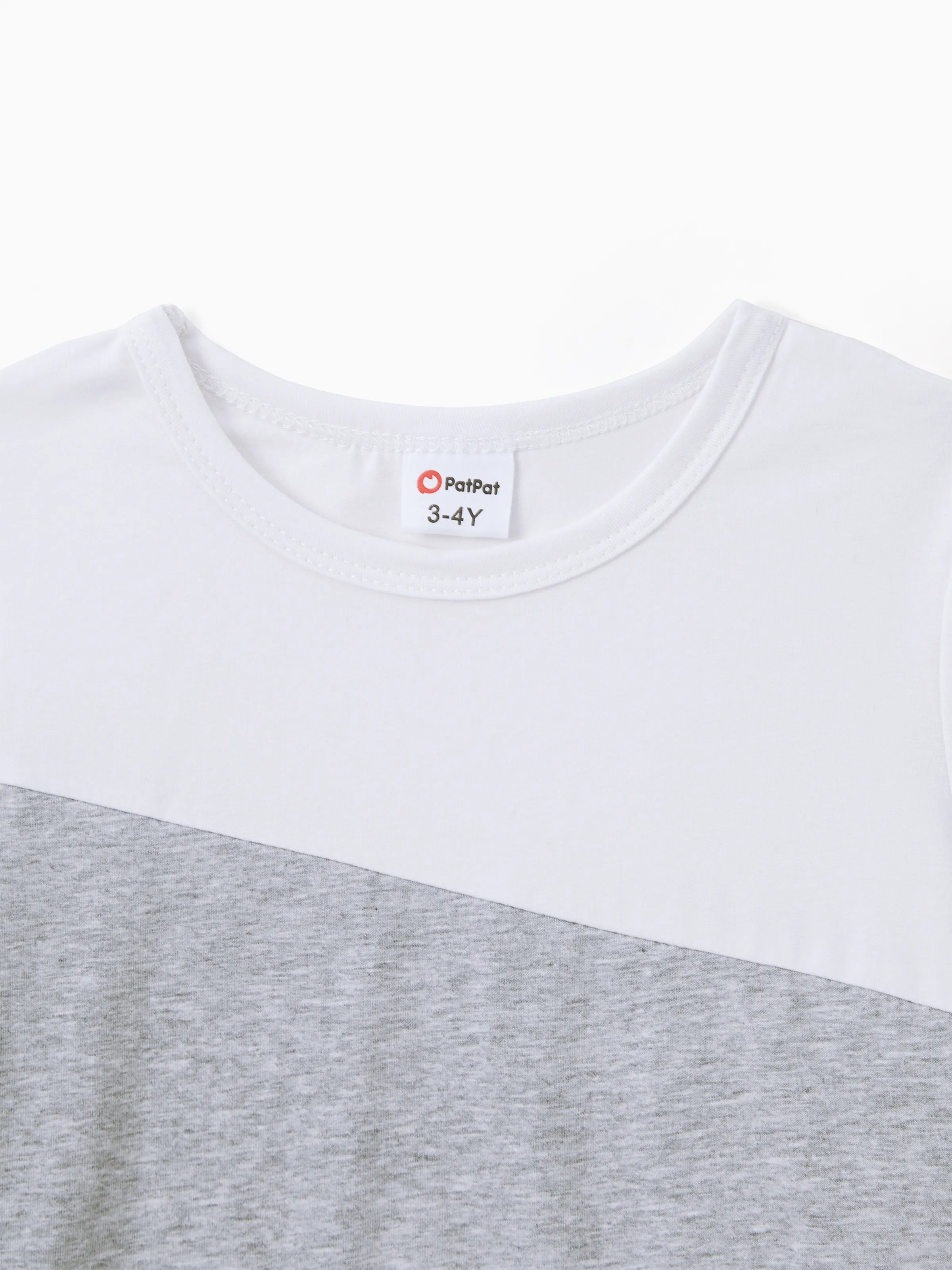 Family Matching Solid V Neck Flutter-sleeve Splicing Floral Print Dresses and Short-sleeve Colorblock T-shirts Sets Azure-