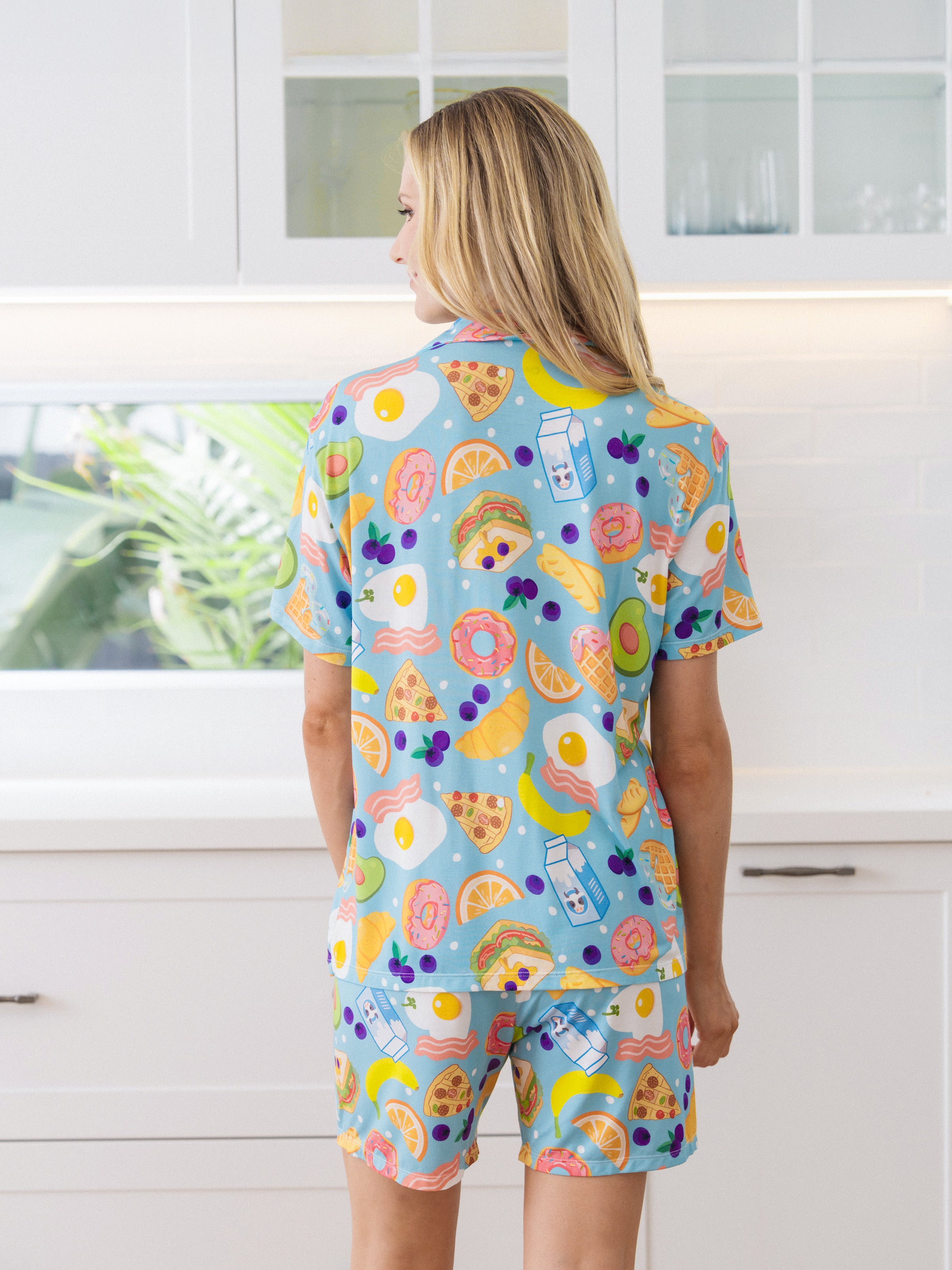 Family Matching Bamboo Pajamas Soft Bamboo Viscose PJs for Men Women Kids Toddler, Fun Food & Fruit Print Short-sleeve Sleepwear Blue