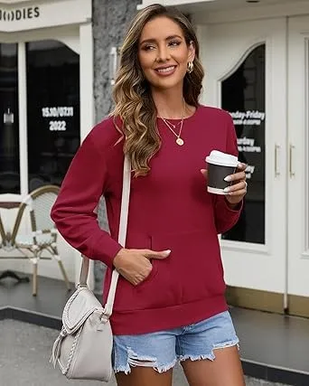 Women's Crewneck Hoodless Sweatshirt Hoodless Sweatshirt with Kangaroo Pocket Fleece Long Sleeve