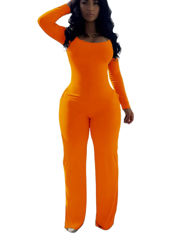 Women's Sexy Plain Long Sleeve Jumpsuit, Fall & Winter Fashion
