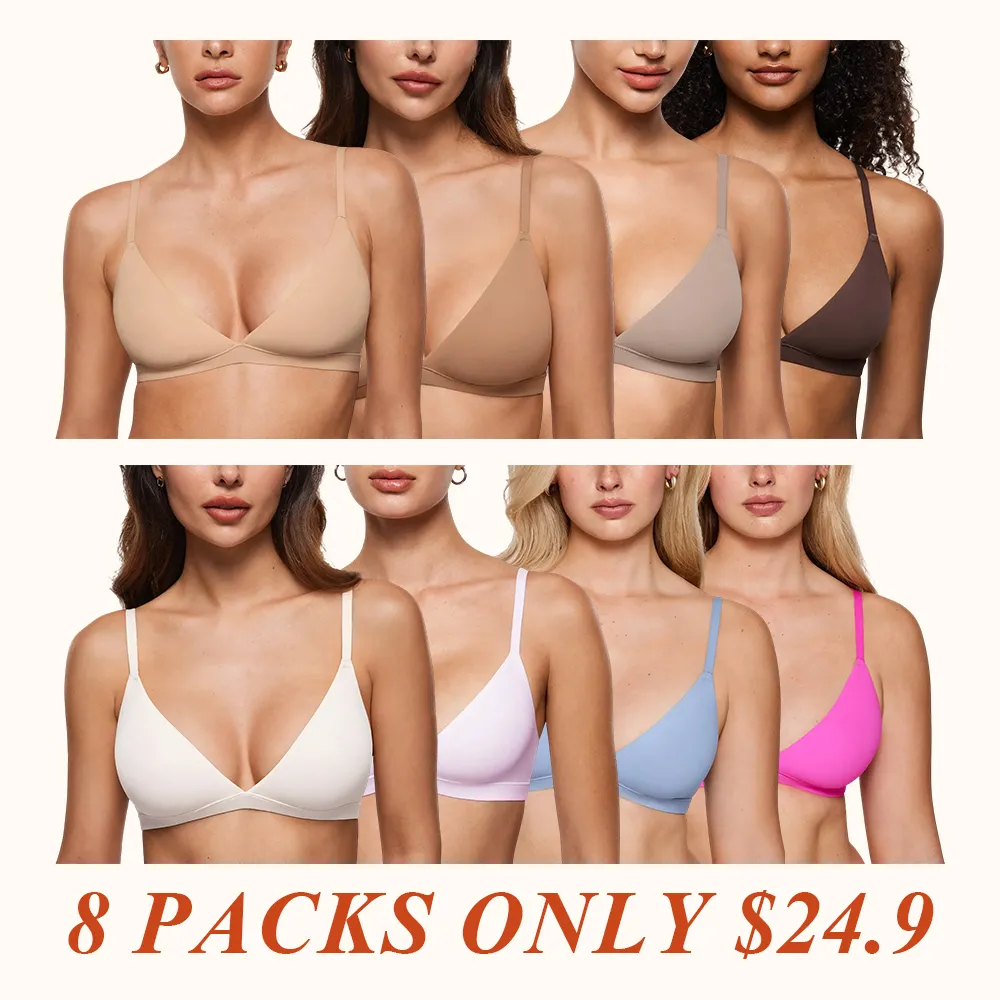 Women's Inbarely Triangle Bralette Plunge Unlined Seamless Bra No Underwire Sexy Comfortable