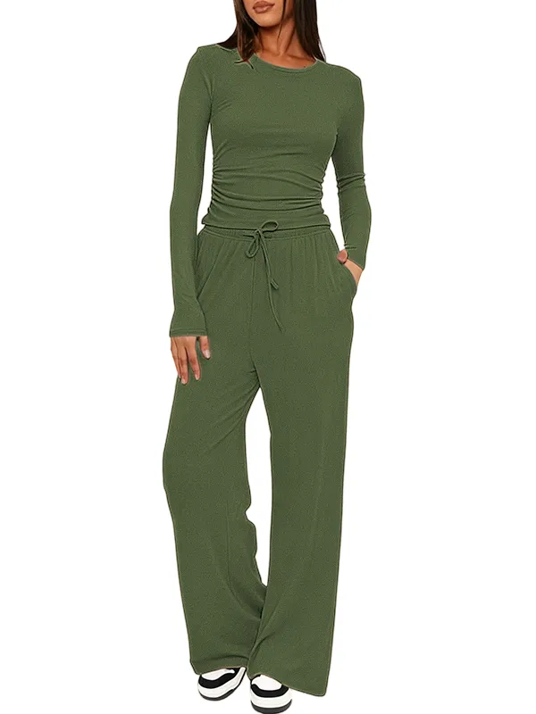 Women's Solid Ruched Drawstring Loungewear Set