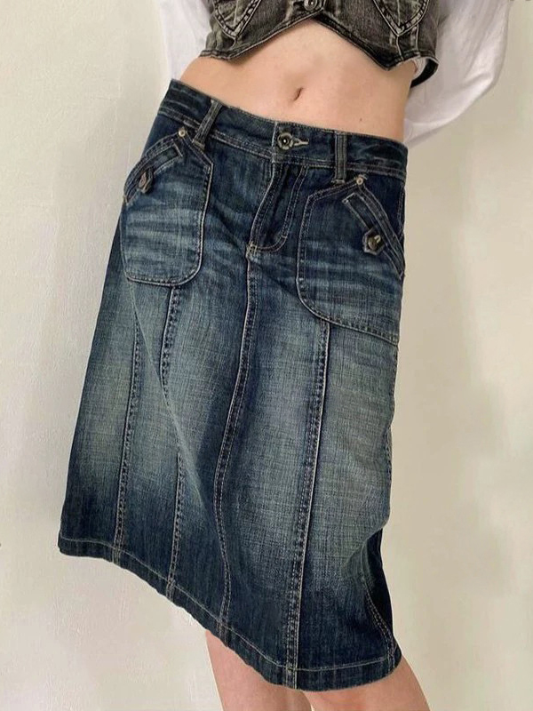 Pocket Distressed Denimskirt
