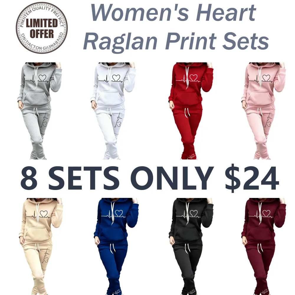 Women's Heart Print Raglan Sets