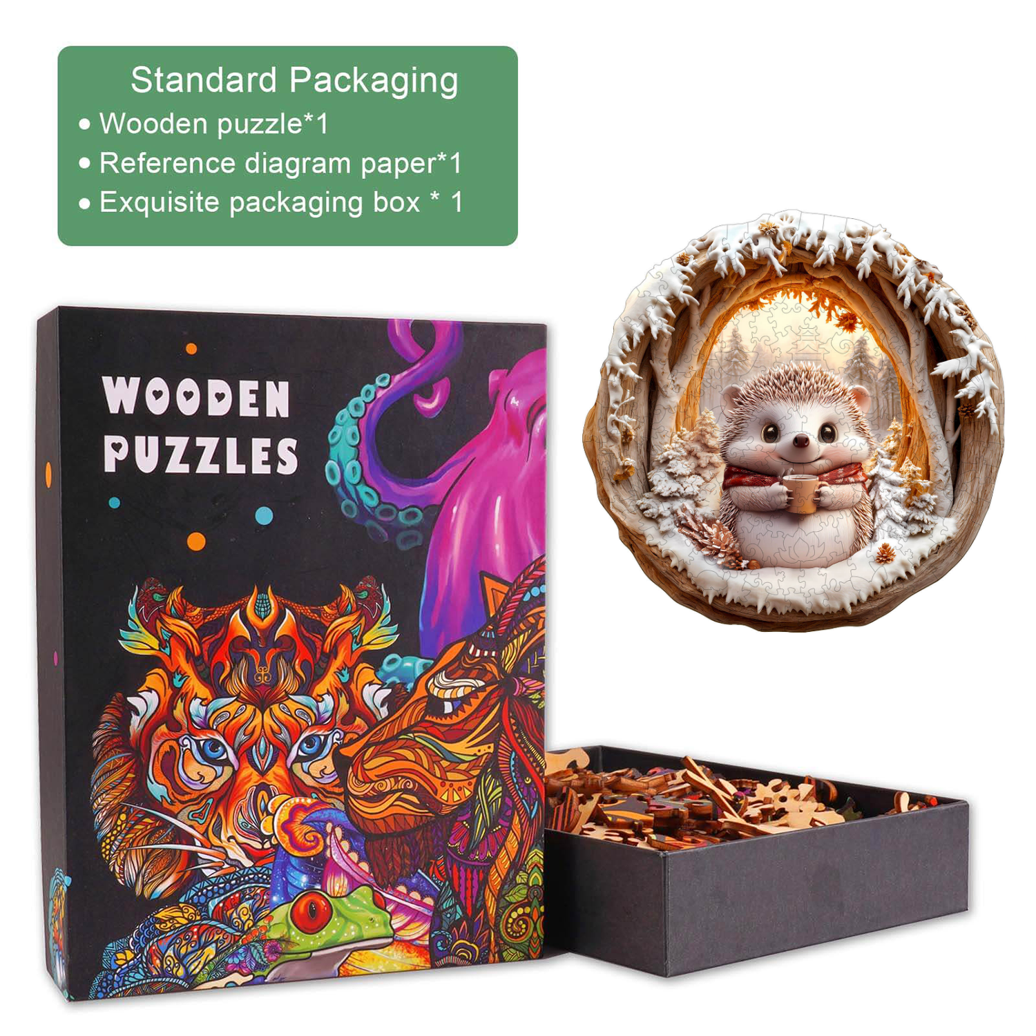3D Cave Hedgehog Wooden Jigsaw Puzzle