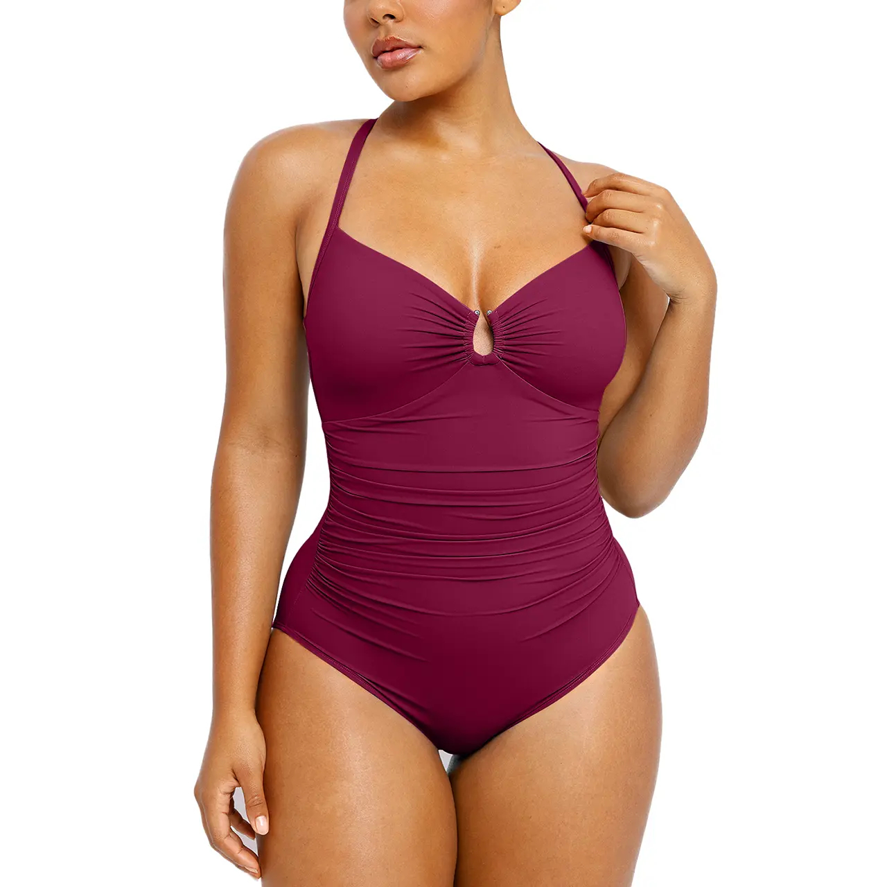 Women's Smart Sculpt Shaping Swimsuit U-Ring Cut Out Slimming Swimwear One Piece Tummy Tucking Bathing Suit