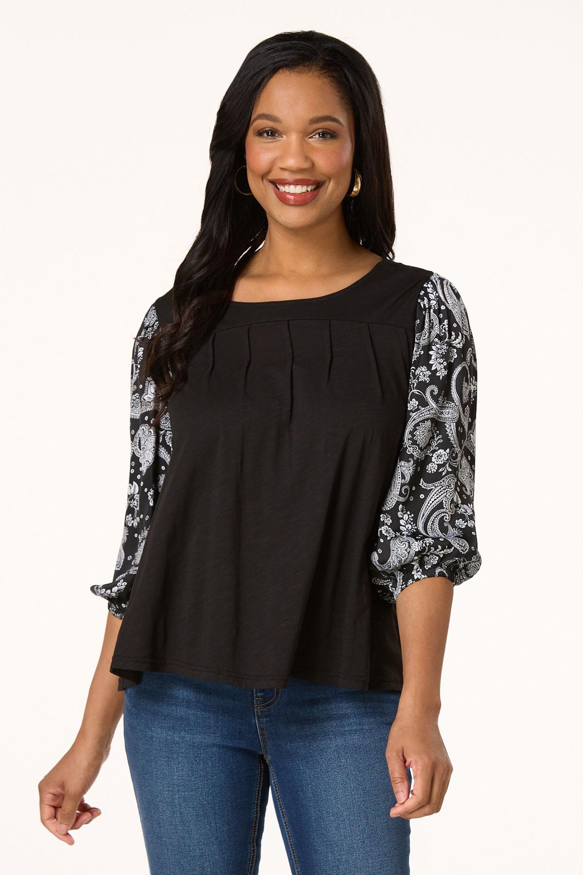 Contrast Paisley Sleeve Top