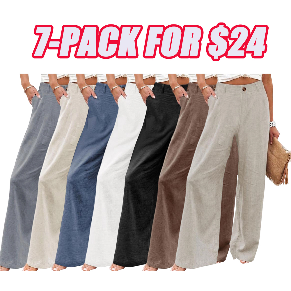 Womens Cotton Linen Pants Casual Button Up High Waisted Wide Leg Trousers Wideleg Loose Womenswear Apricot