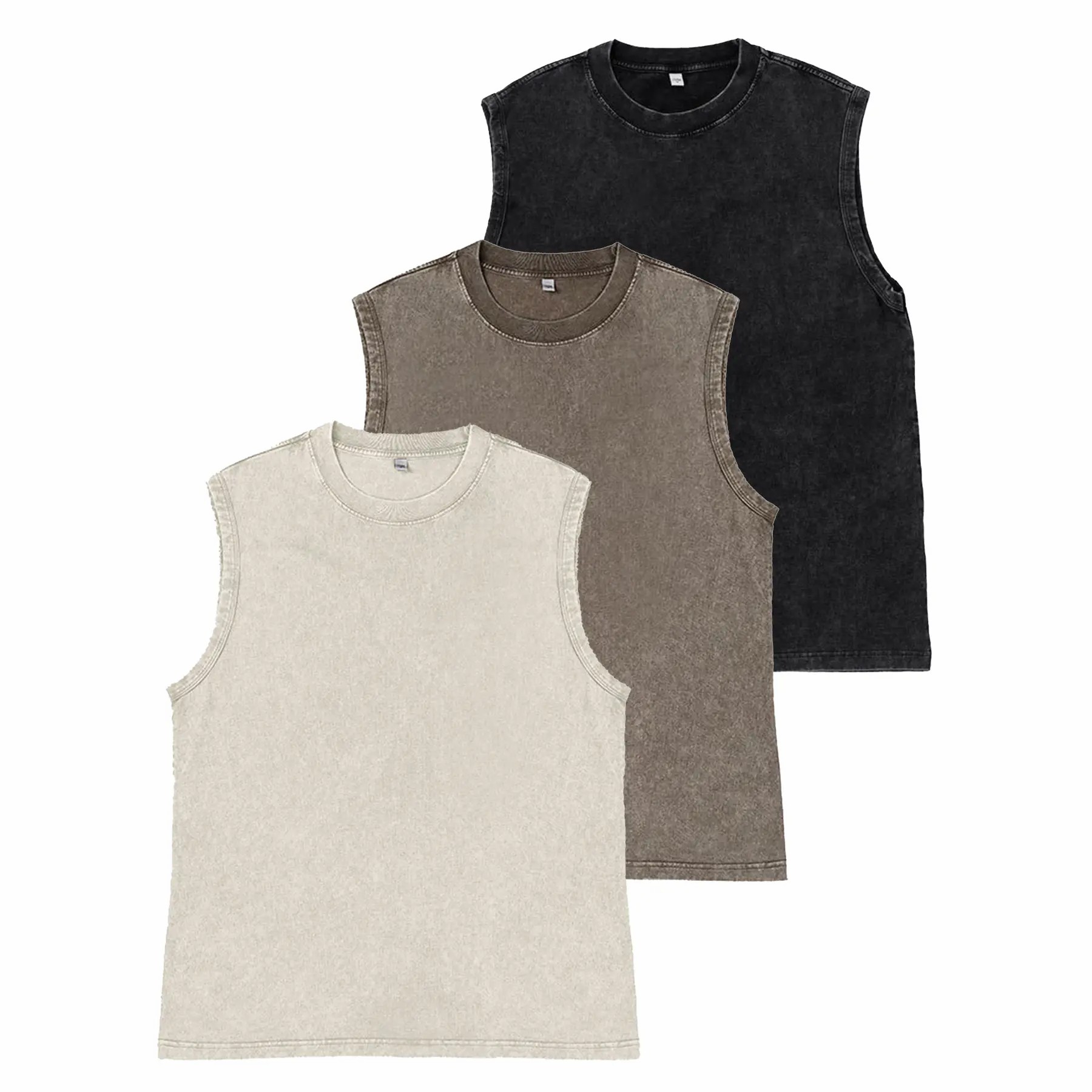 Unisex Cotton Workout Tank Tops Sleeveless Acid Wash Tshirts