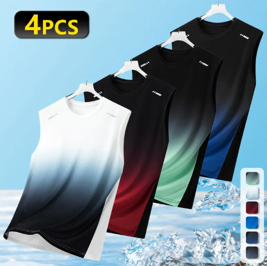 4-Pack Men’s Summer Ultra-Thin Loose Fit Tank Tops with Fashion Print Gradient Design