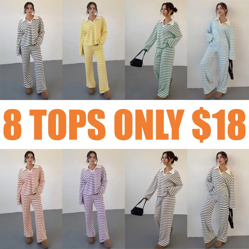 Women's casual color-block striped two-piece set