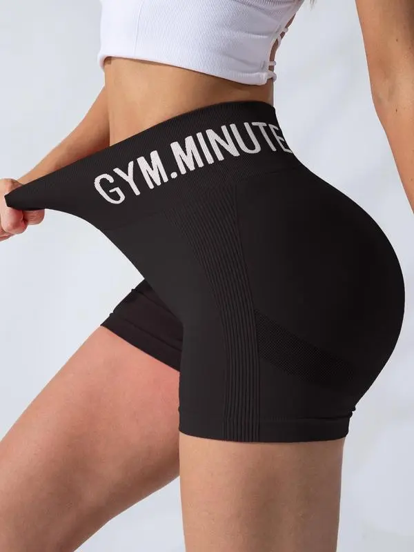 Women's Letter Print High Waist Athletic Sports Shorts (Less than $3!)