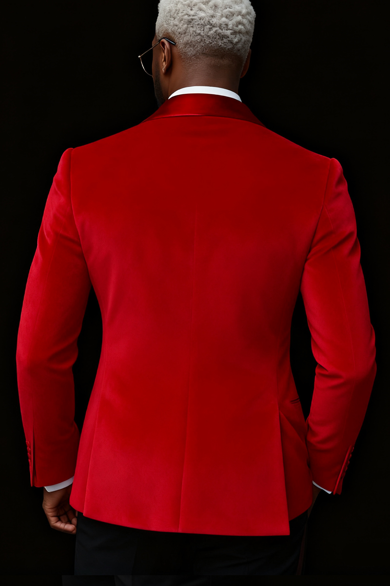 Men's Red Velvet Double-Breasted Blazer