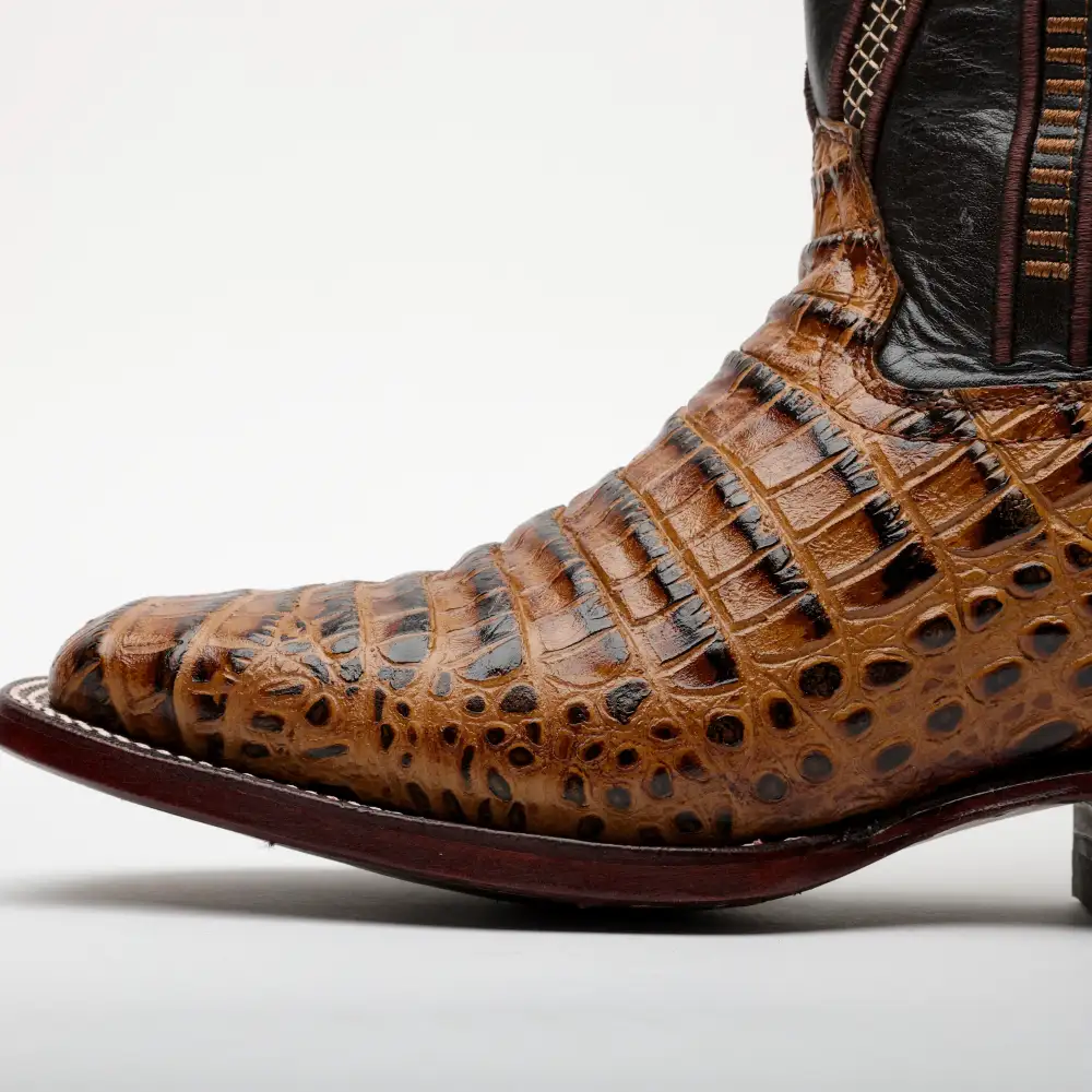 Honey Caiman Belly Leather Boots - Square Toe