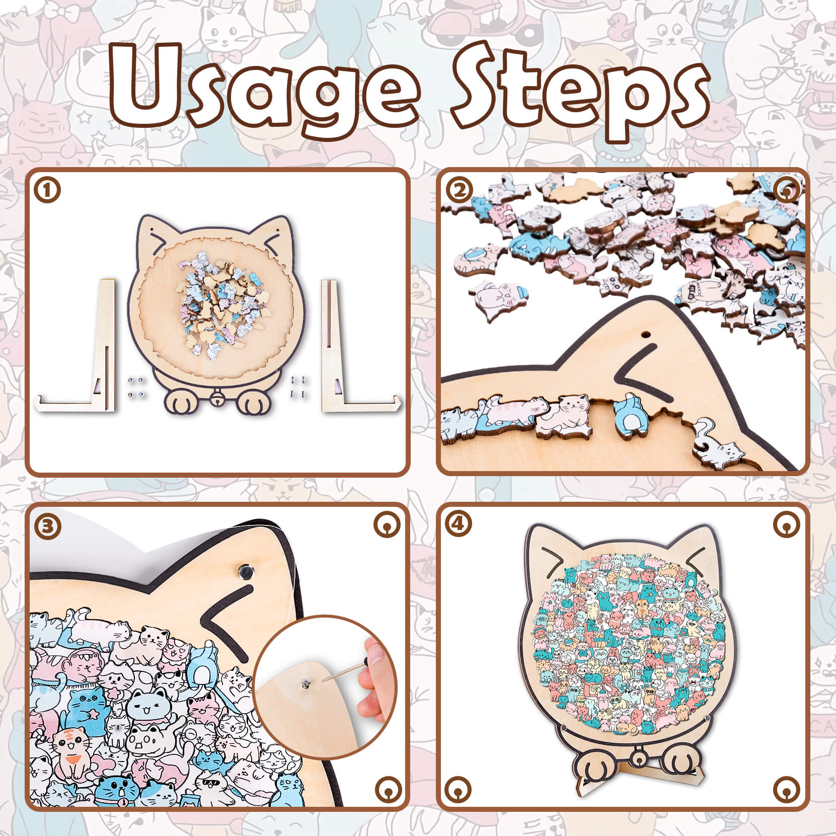 Morandi-Colored Lovely Cat Shaped Wooden Jigsaw Puzzle