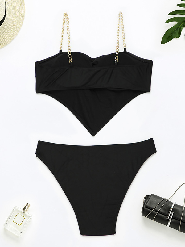 Ethnic Printed Metal Chain Spaghetti-Neck Bikini Swimwear