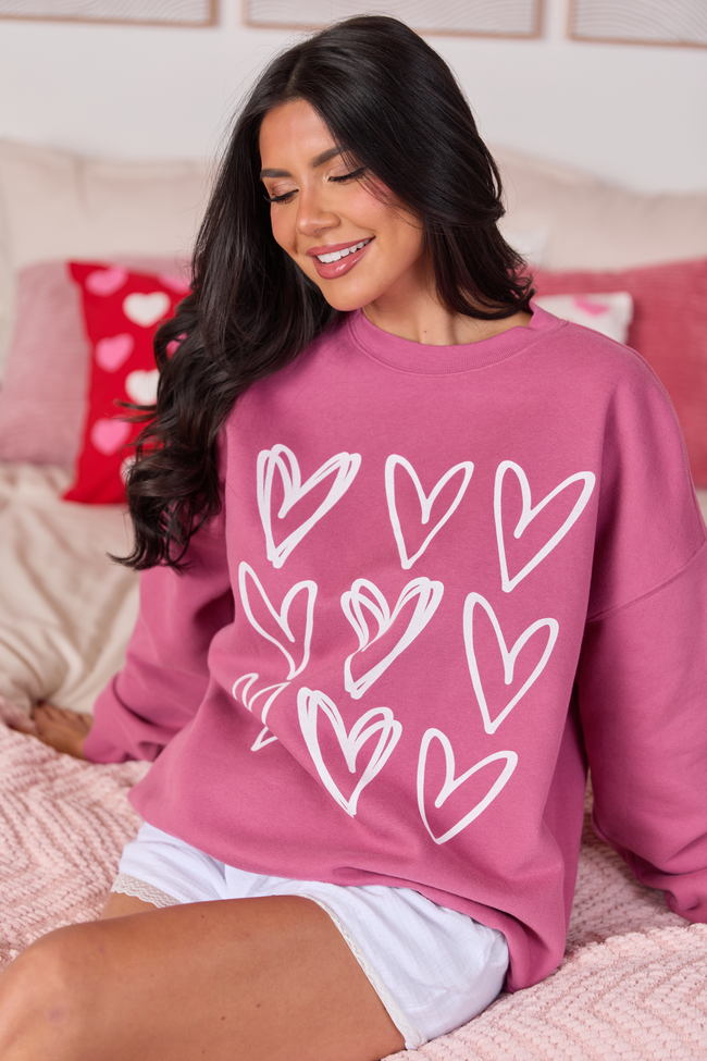 Sketched Hearts Rose Graphic Sweatshirt