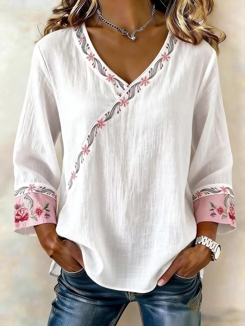 Women Embroidered Cotton Linen Tops- Fast Shipping