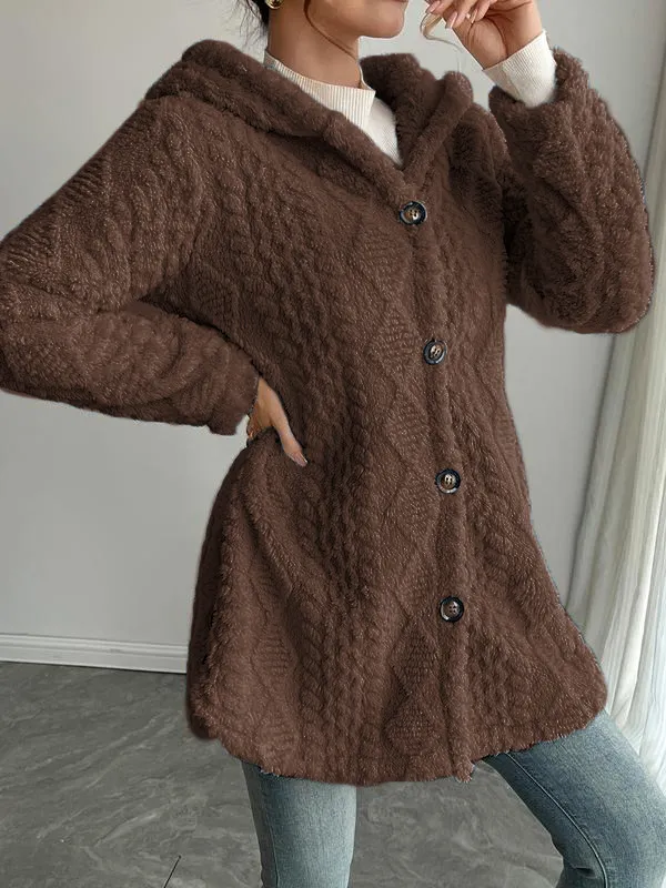 Women's Fall Winter Warm Fashion Jacquard Hooded Cardigan Long Sleeve Coat