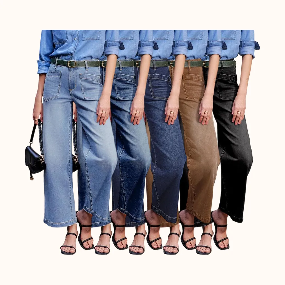 Women's Wide Leg Jeans High Waisted Stretchy Jeans Straight Leg Loose Fit Zimbaplatinum Ankle Denim Pants