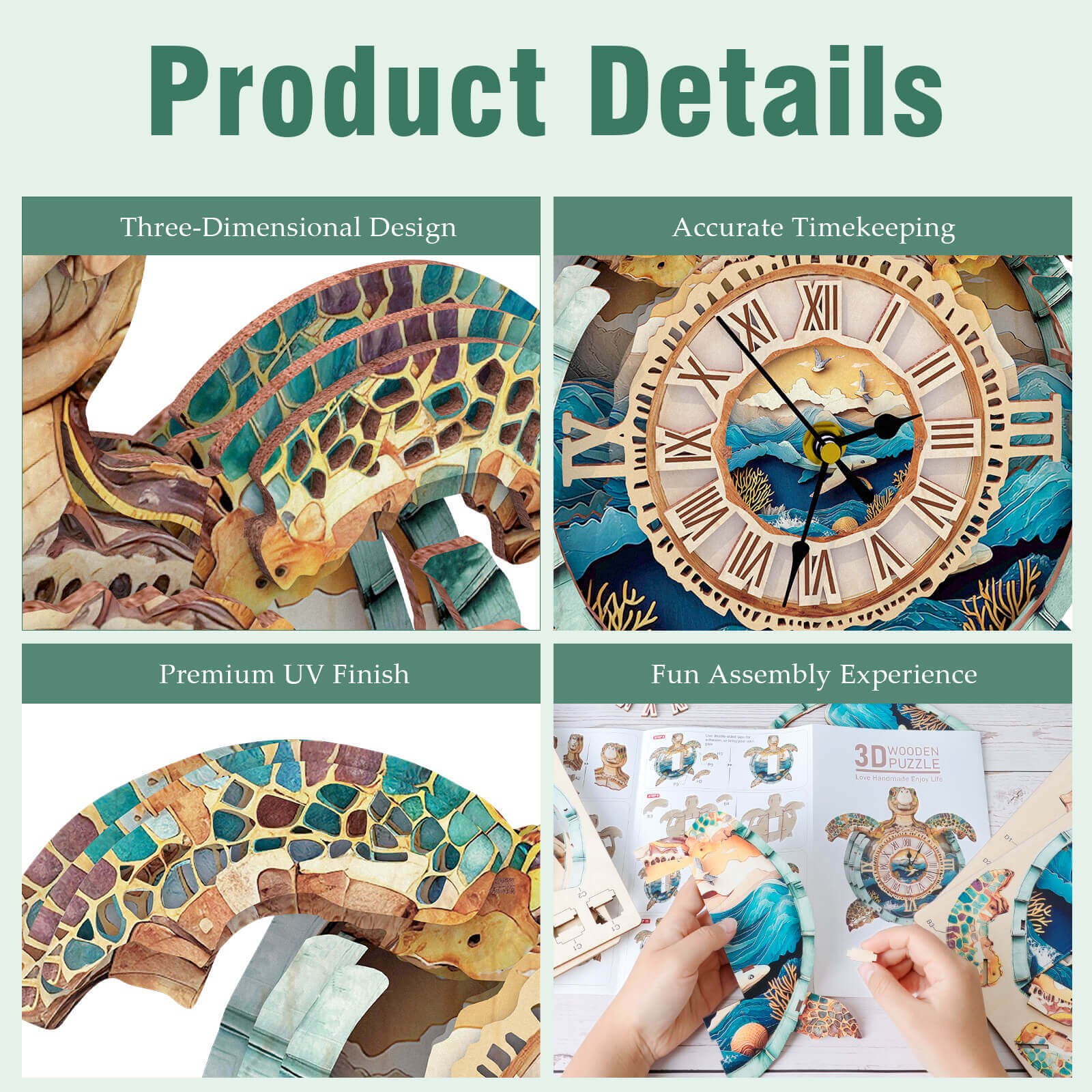 Sea turtles– DIY Wooden Clock, 3D Puzzle Craft Kit