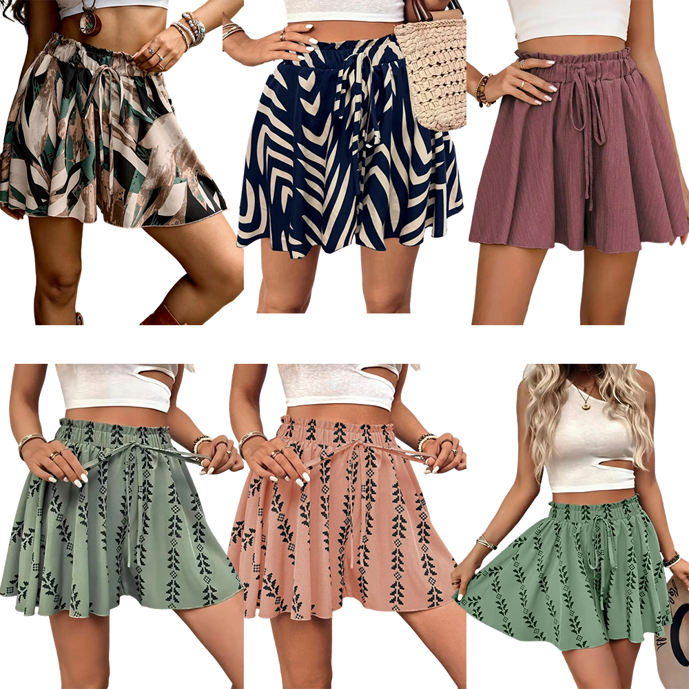 Women's All Over Print Knot Front Shorts, Casual Fashionable Shorts for Summer, Women's Bottoms for Daily Wear, Drawstring Beach Shorts