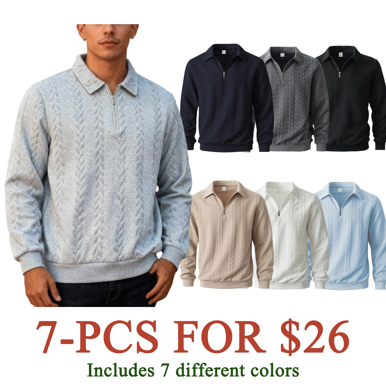 Men’s Knit Polo Neck Long Sleeve Sweatshirt – Fall & Winter Essential