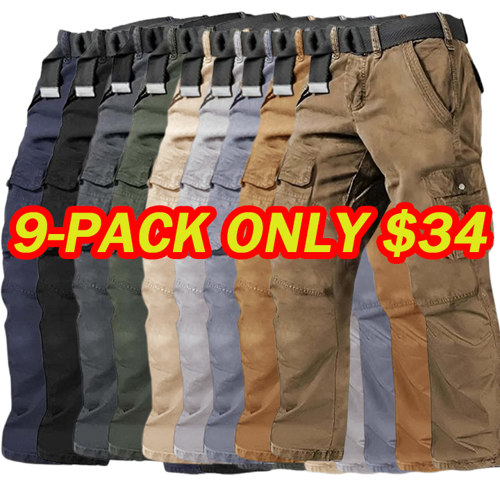 Men's Multi Pocket Plain Breathable Moisture Outdoor Daily Camping & Hiking Pants (Belt Included)