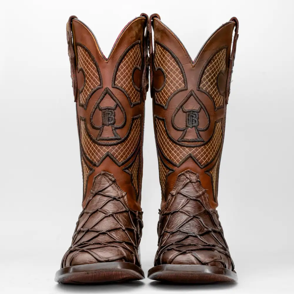 Matte Chocolate Brown Pirarucu Leather Boots - Square Toe