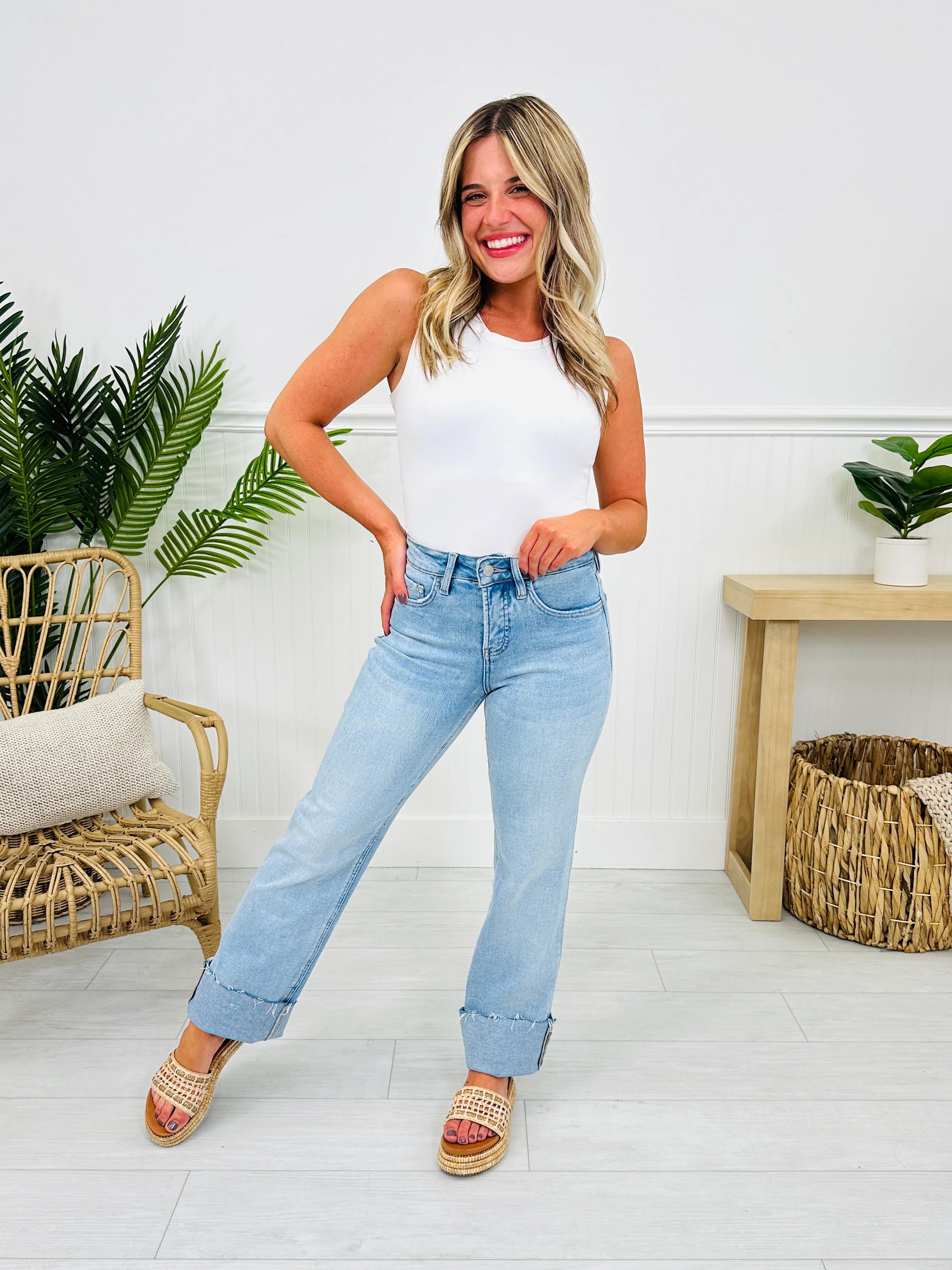 Feeling Brand New Slim Wide Leg Tummy Control Jeans