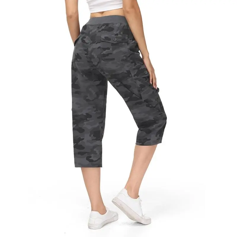 Womens Lightweight Capris Hiking Pants 6 Pockets Quick Dry Cargo Outdoor Trip Loose Shorts