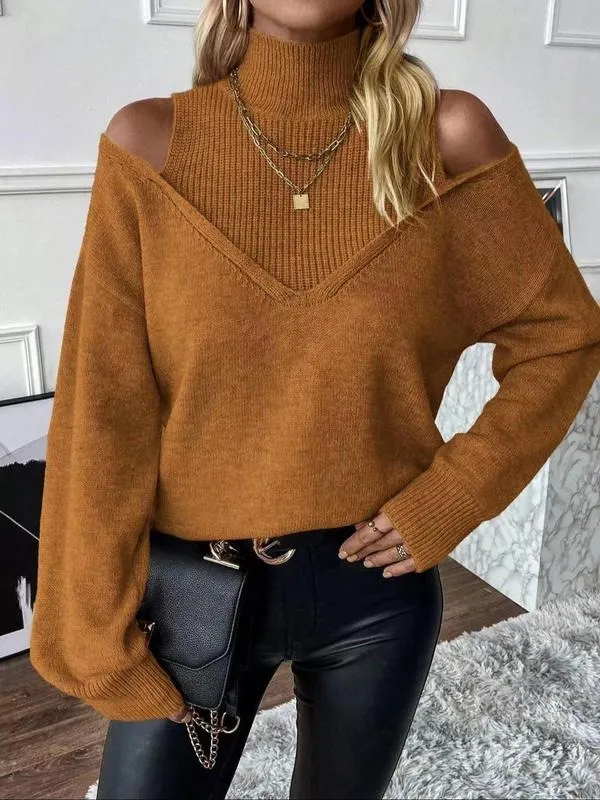 Women's Plain Cut Out High Neck Sweater