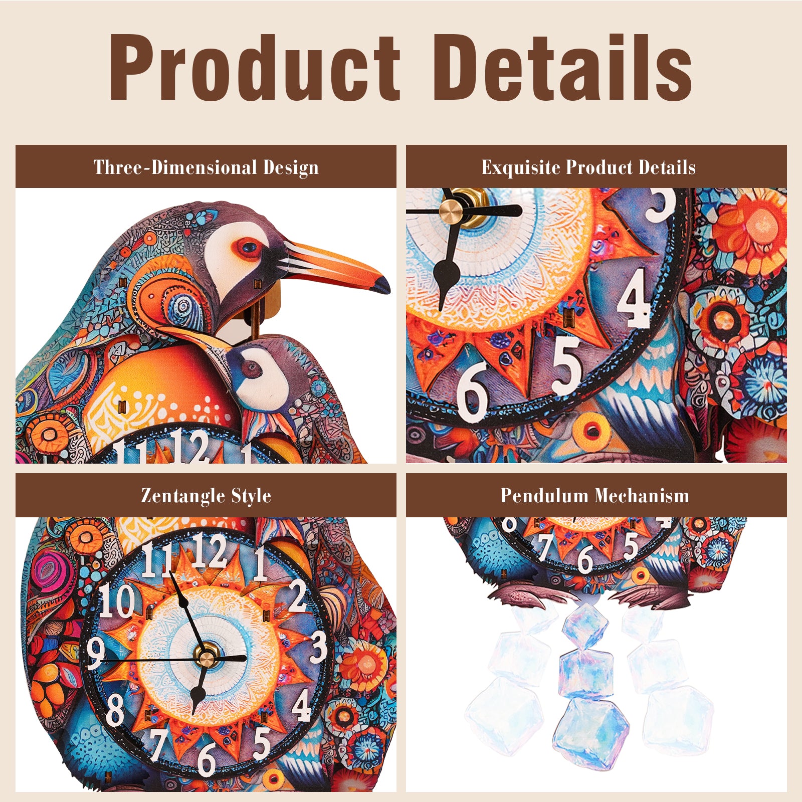 Parent-Child Penguins – DIY Wooden Clock, 3D Puzzle Craft Kit