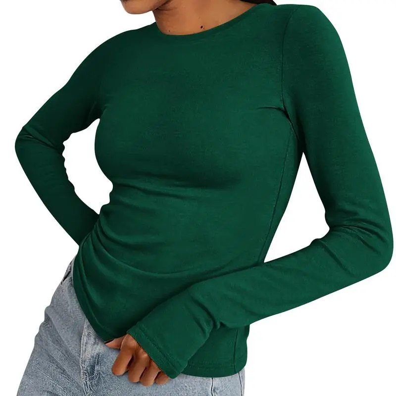 Women's Casual Long Sleeve Crew Neck Top - Slim Fit Basic Going-Out Blouse for Summer & Fall