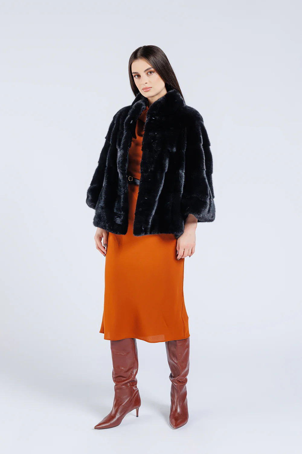 Haină din Blană Naturală de Vizon, Mânecă Clopot, Oversized, Femei, Diamond 228
