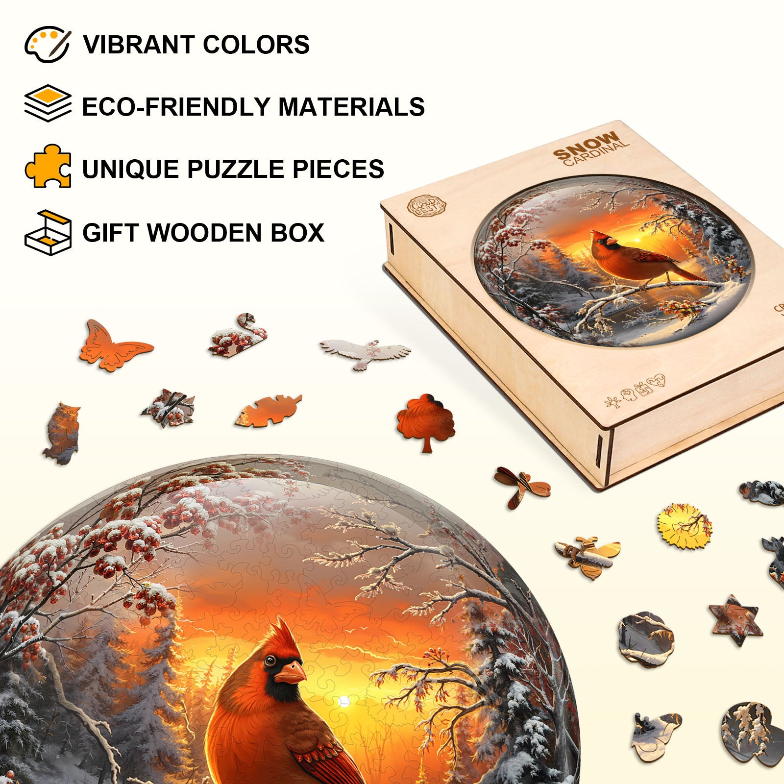 Snow Cardinal Wooden Jigsaw Puzzle