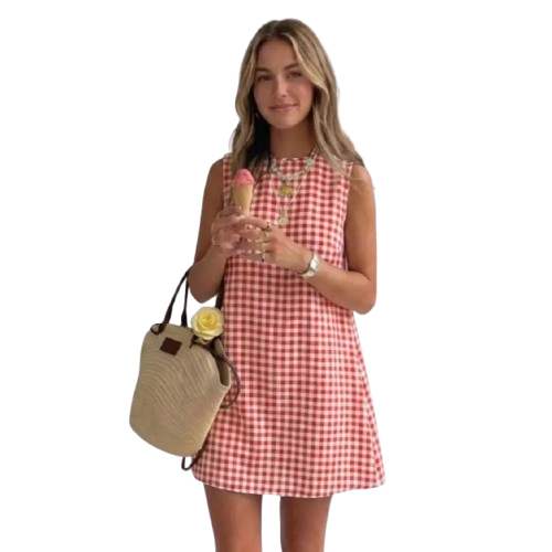 Women's Plaid Dress — Spring/Summer Beach Bohemian Style, Pure Cotton Gingham Attire