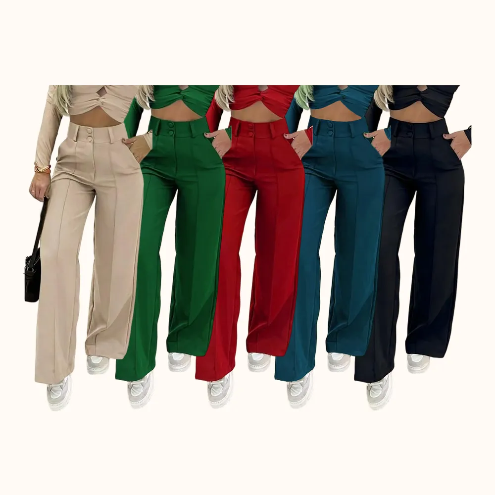 Women's Simple Wide-Leg Pants with Double Button Front