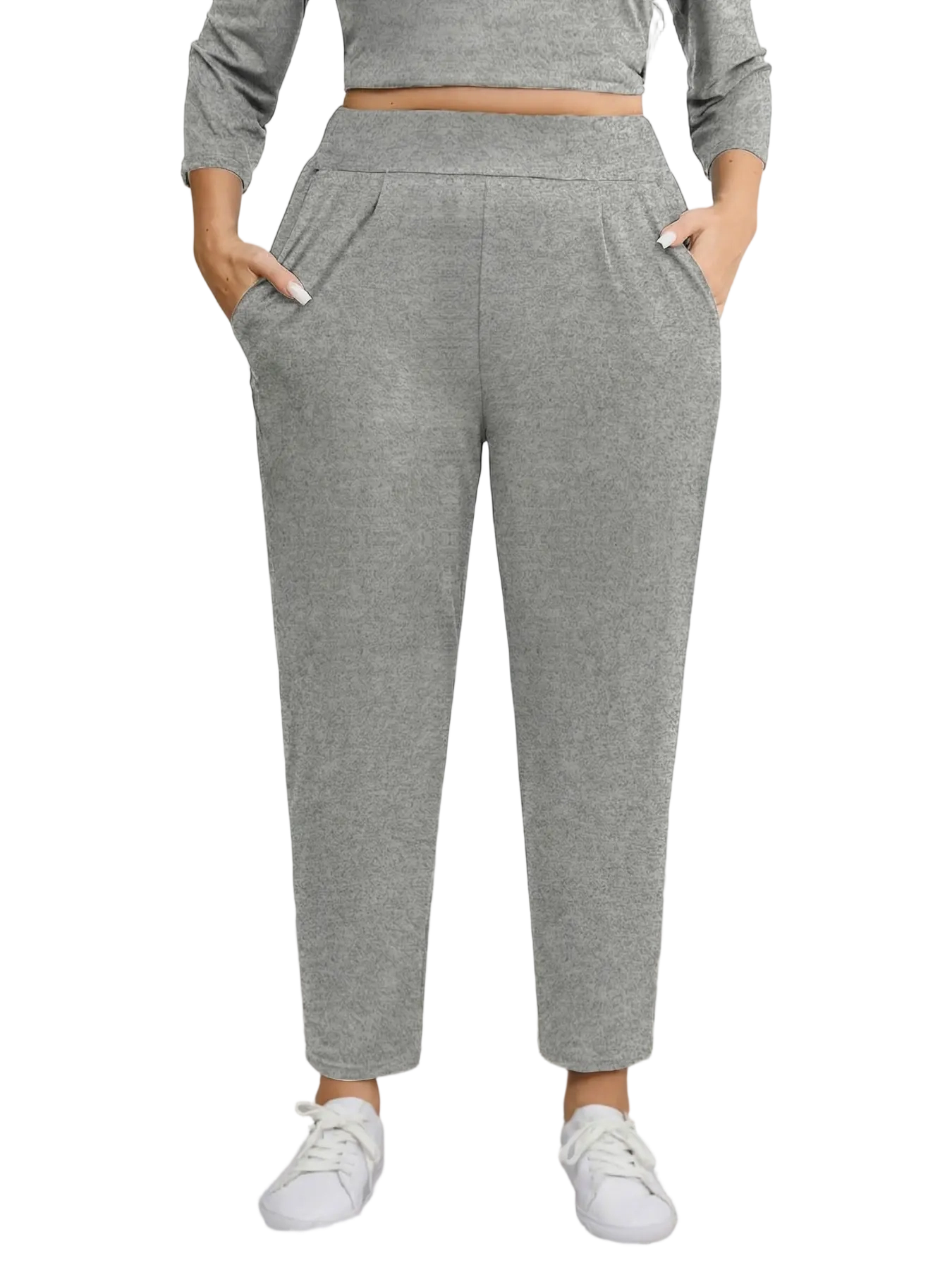 Women Plus Size Solid Plicated Pocket Elastic Waist Joggers