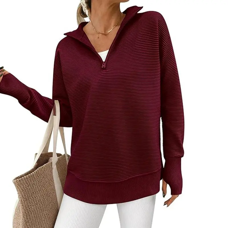 Women's Long Sleeve Quarter Zip Pullover Sweater