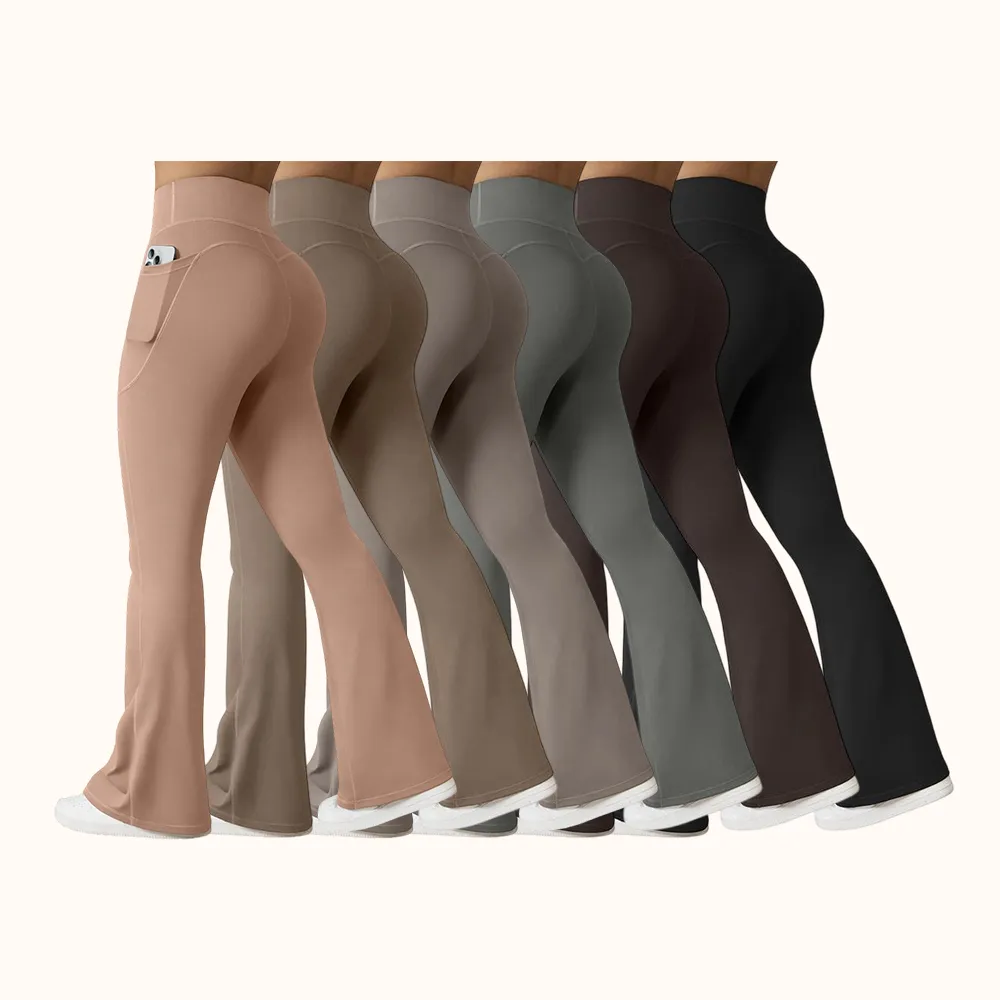 Women Workout Flare High Waist Butt Lifting Casual Soft Leg Flared Bottoms with Pockets