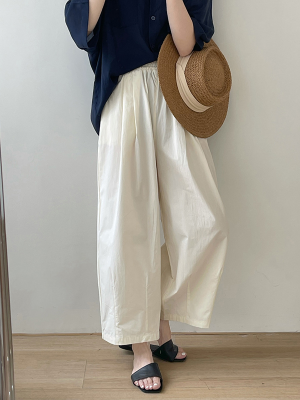 Elasticity Pleated Solid Color Split-Joint High Waisted Loose Trousers Pants