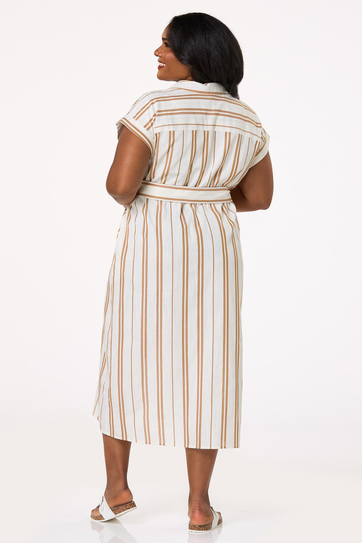 Plus Size Stripe Midi Shirt Dress