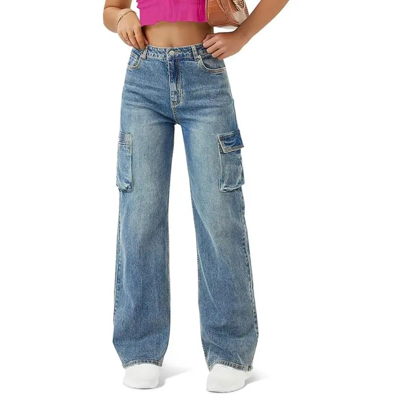 Women High Waisted Cargo Jean