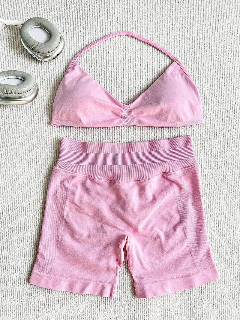 New Women's Sporty Yoga Set, High-Waist Tight-Fitting Shorts and Tank Top