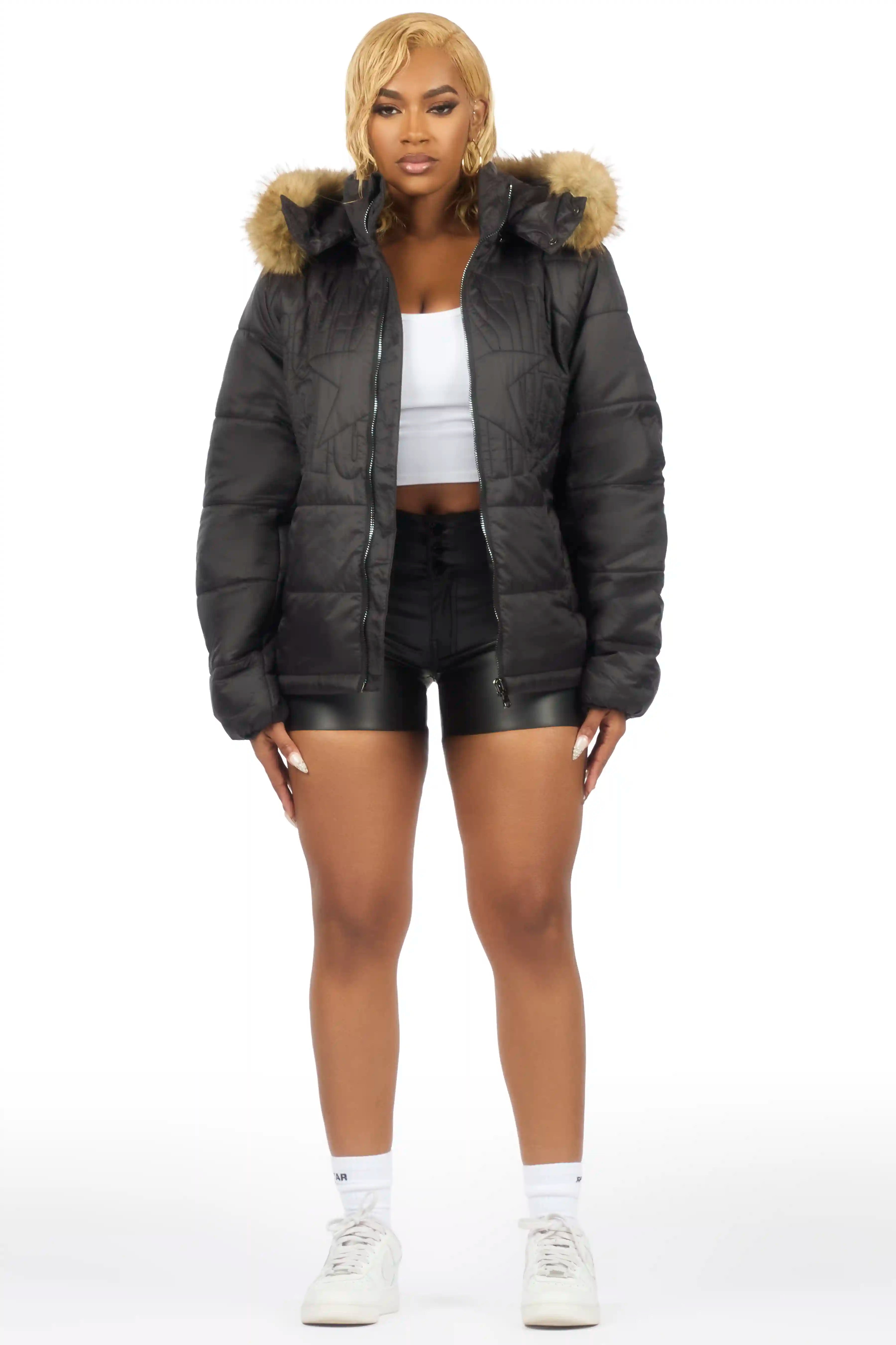 Marlona Black Oversized Puffer Jacket