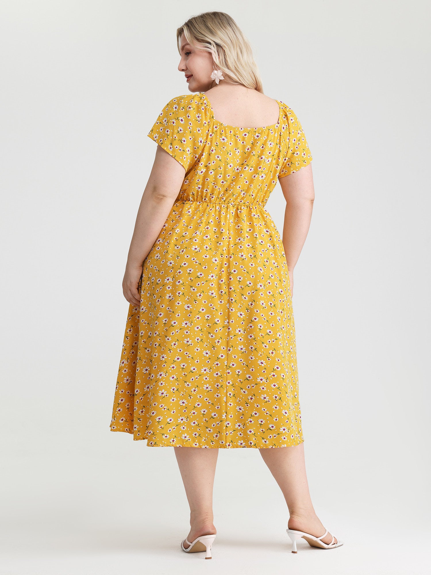 Knotted Front Daisy Floral Print Midi Dress