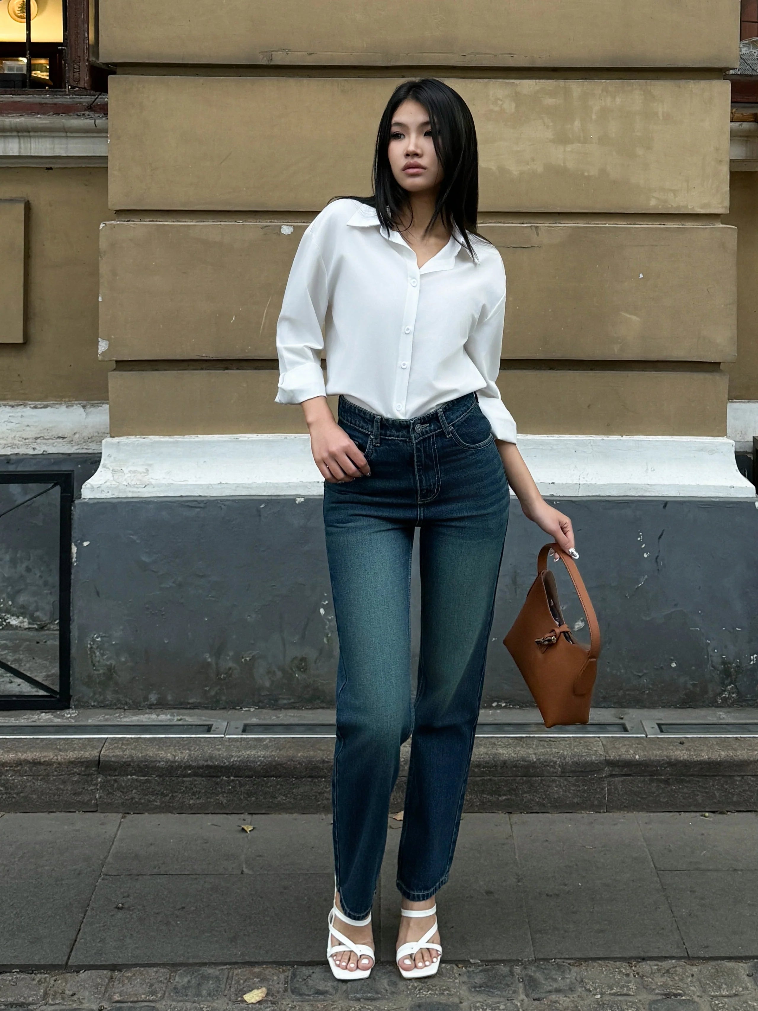 Wash Out Indigo Blue Tailored Straight Leg Jeans