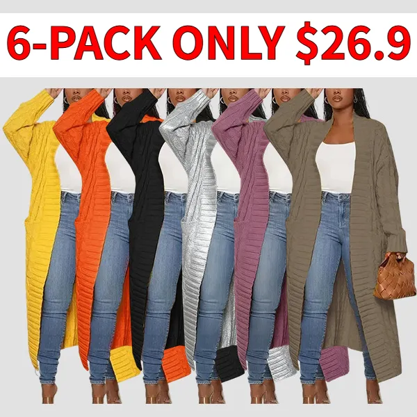 Women's solid color long cardigan with pockets