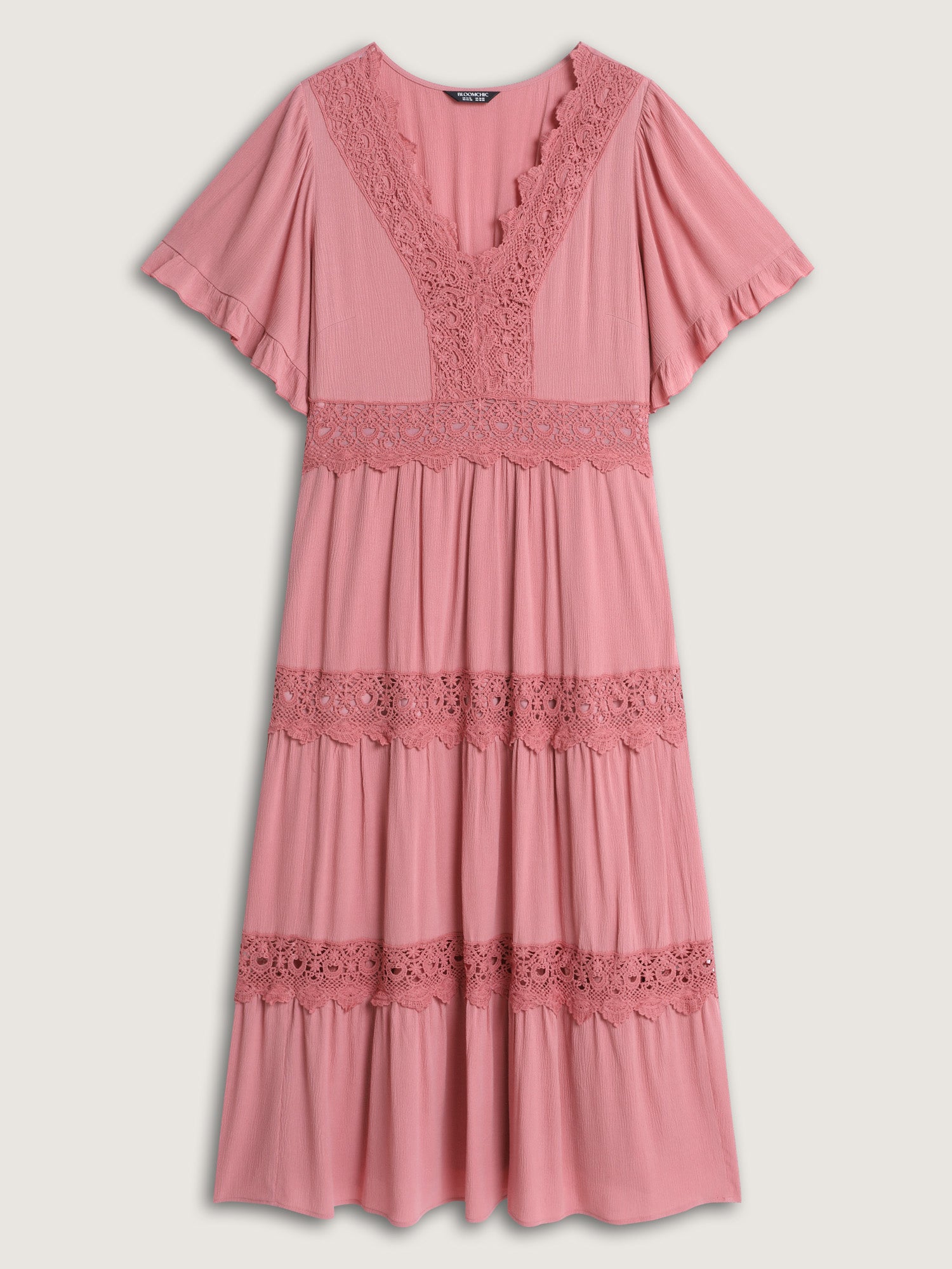 Lace Trim V-Neckline Tiered Maxi Dress